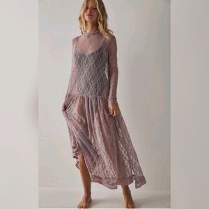 Intimately Free People Simple Touch Mauve Lace Long Sleeve Maxi Dress S